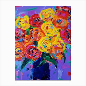 Roses In A Blue Vase Canvas Print