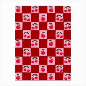 Cherry Checkered Pattern Canvas Print