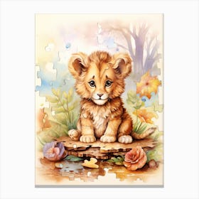 Solving Puzzles Watercolour Lion Art Painting 4 Canvas Print