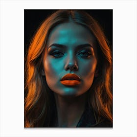 Portrait of a girl with bright orange lipstick on her lips 1 Canvas Print