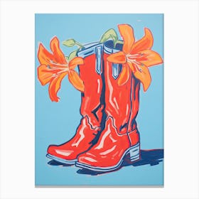 A Painting Of Cowboy Boots With Orange Flowers, Fauvist Style, Still Life 5 Canvas Print