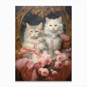Two Medieval White Cats Pink Blush 1 Canvas Print