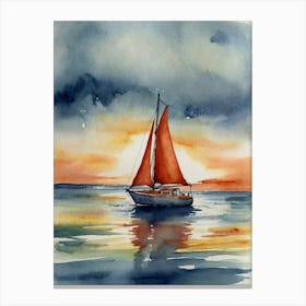 Sailboat At Sunset 1 Canvas Print