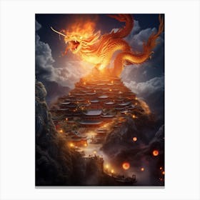 Dragon Attacking A Village 4 Canvas Print