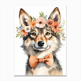 Baby Wolf Flower Crown Bowties Woodland Animal Nursery Decor (13) Canvas Print