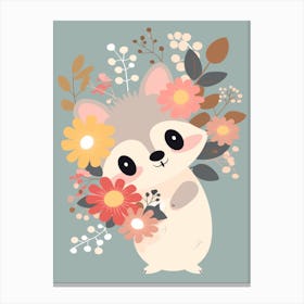 Cute Kawaii Flower Bouquet With A Playful Possum 1 Canvas Print