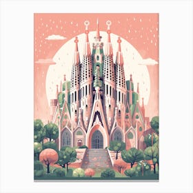 La Sagrada Família   Barcelona, Spain   Cute Botanical Illustration Travel 2 Canvas Print