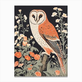 Vintage Bird Linocut Barn Owl 2 Canvas Print
