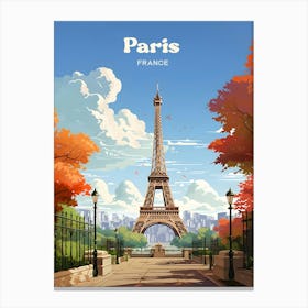 Paris France Autumn Travel Art Illustration Canvas Print