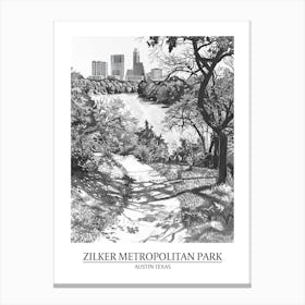 Zilker Metropolitan Park Austin Texas Black And White Drawing 2 Poster Canvas Print