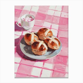 Pink Breakfast Food Hot Cross Buns 3 Canvas Print