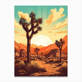 Joshua Tree At Sunrise In Retro Illustration Style (1) Canvas Print