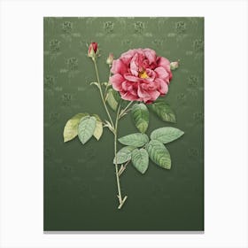 Vintage French Rose Botanical on Lunar Green Pattern n.0094 Canvas Print