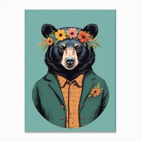 Floral Black Bear Portrait In A Suit (27) Canvas Print