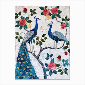 Peacock With The Roses Painting 4 Canvas Print