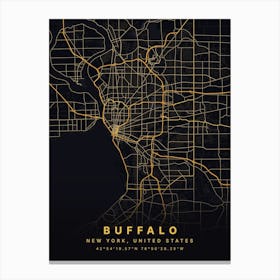 Buffalo New York NYC Black And Gold Map Canvas Print