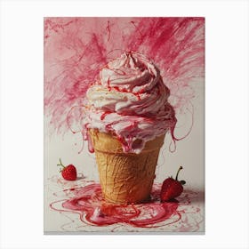 Strawberry Ice Cream Cone Canvas Print