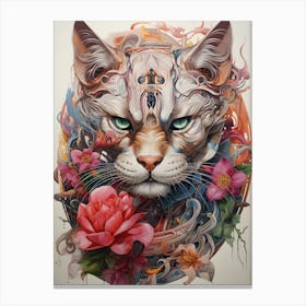 Cat With Roses 1 Canvas Print