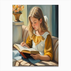 little girl is reading a book Canvas Print