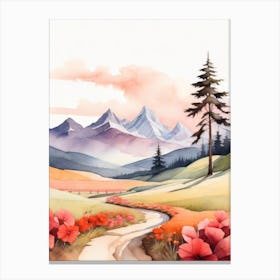 Tranquil Mountains In Minimalist Watercolor Vertical Composition 23 Canvas Print