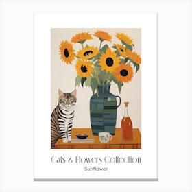 Cats & Flowers Collection Sunflower Flower Vase And A Cat, A Painting In The Style Of Matisse 1 Canvas Print