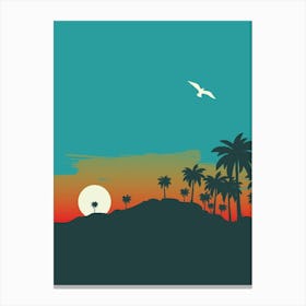 Sunset With Palm Trees Relax Nature Canvas Print