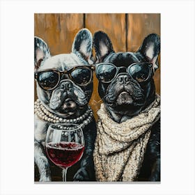 Whimsical Frenchies At The Bar 6 Canvas Print