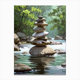 Stacked Stones In A River Canvas Print