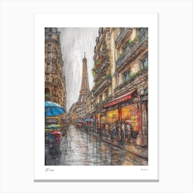 Paris France Drawing Pencil Style 1 Travel Poster Canvas Print