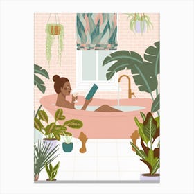 Girl In A Bathtub Bathroom Canvas Print