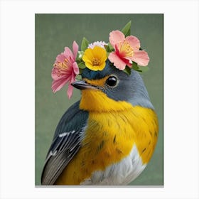 Bird With Flower Crown 10 Canvas Print