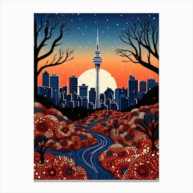 Auckland, Illustration In The Style Of Pop Art 1 Canvas Print