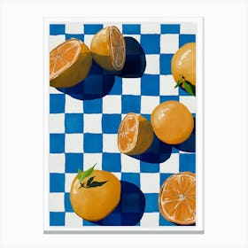 Oranges On Checkered Tablecloth Canvas Print