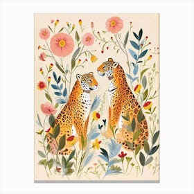 Folksy Floral Animal Drawing Jaguar 4 Canvas Print