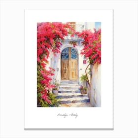 Amalfi, Italy   Mediterranean Doors Watercolour Painting 12 Poster Canvas Print