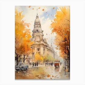 Bucharest Romania In Autumn Fall, Watercolour 2 Canvas Print
