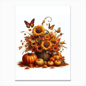 Butterflies Pumpkins Sunflowers Fall Flowers Basket Canvas Print