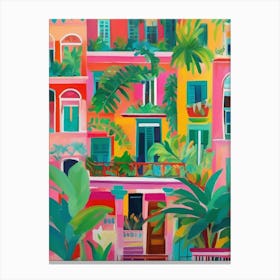 Colorful building and tropical plants Toile