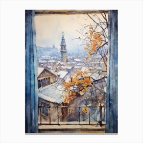 Winter Cityscape Transylvania Romania 1 Canvas Print