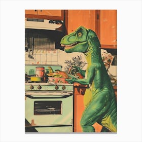 Dinosaur In The Kitchen Retro Abstract Collage 2 Canvas Print