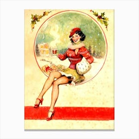 Pinup Girl With Warm Chocolate And Lots Of Presents Canvas Print