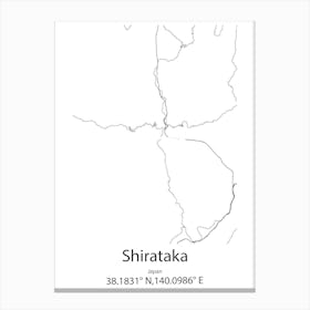 Shirataka,Japan Minimalist Map Canvas Print