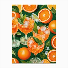 Aperol Spritz Pattern Cocktail Oranges Kitchen Art Art Print (15) Canvas Print