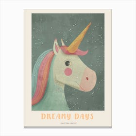 Vintage Pastel Storybook Style Unicorn 1 Poster Canvas Print