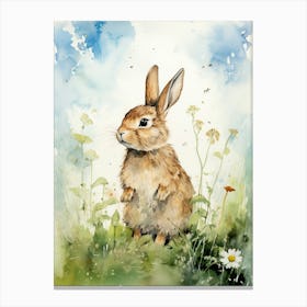 Bunny Birdwatching Rabbit Prints Watercolour 4 Canvas Print