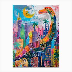 Colourful Cityscape Pattern Dinosaur Canvas Print