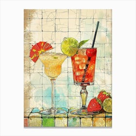 Chic Linework Cocktails On Tiles Canvas Print