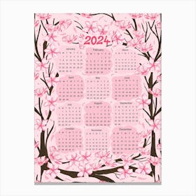 Cherry Blossom Calendar 2024 Canvas Print