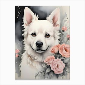 Dog With Roses cute Canvas Print