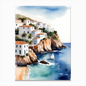 Spanish Ibiza Travel Poster Watercolor Painting (25) Canvas Print